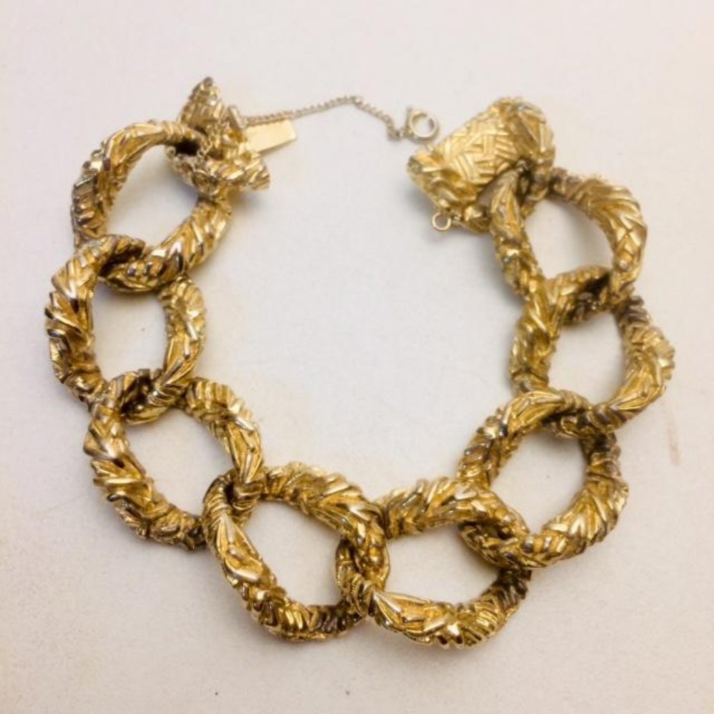 Vtg Ciner Gold Plated Curb Link Chain Bracelet 75$
